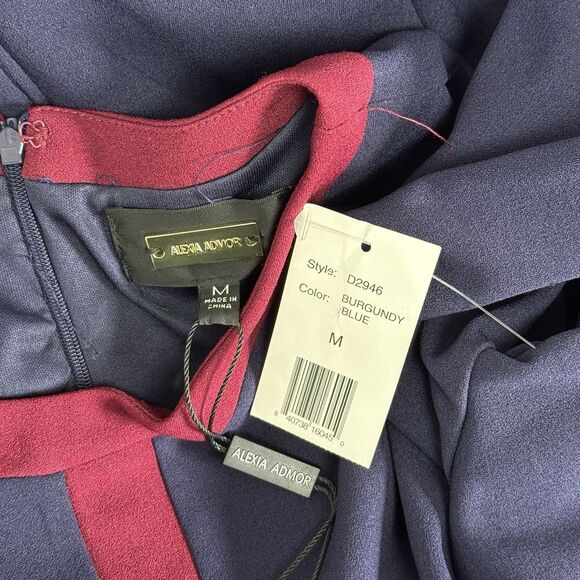 Alexia Admor Flare Sleeve Shift Dress M Blue Burgundy Mod Retro MCM Gogo Party - Picture 11 of 13